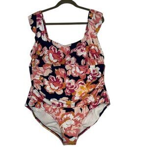 Kona Sol Full Coverage Floral Print One Piece Swimsuit Womens Size 18 NWT